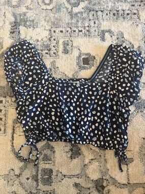 Roxy Navy Blue Polka Dot Puff Sleeve Crop Top